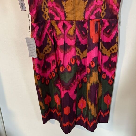 Nordstrom Eliza J NWT Ikat Print Sleeveless Dress 12 Pink Green Gold Fit & Flare - Picture 7 of 12